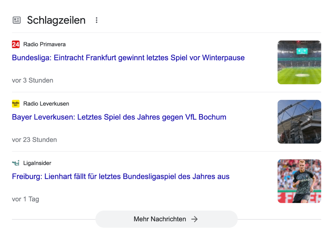 Die wichtigsten Schlagzeilen in der Google SERP