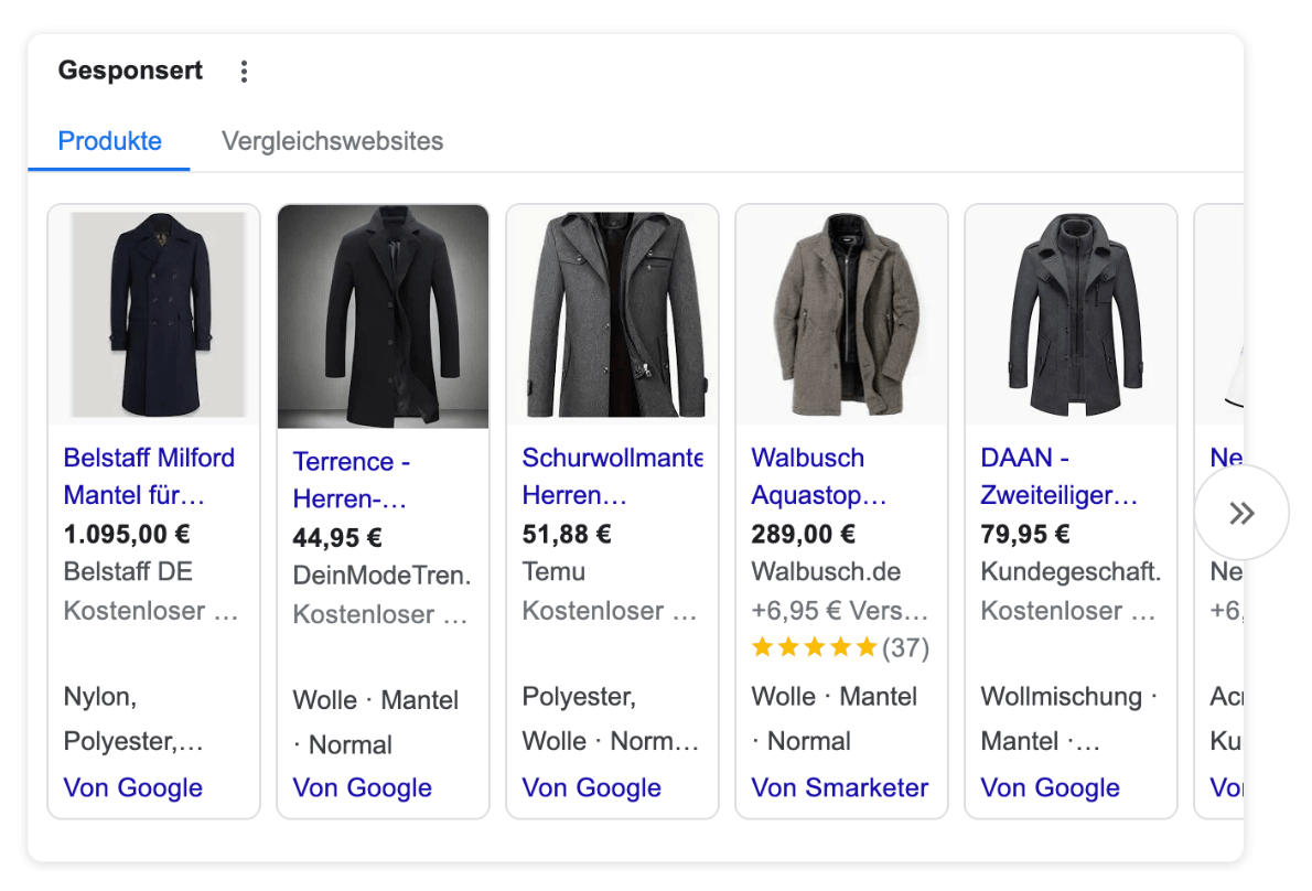 Paid Snippets, mit Anzeigen als erste Position in der SERP