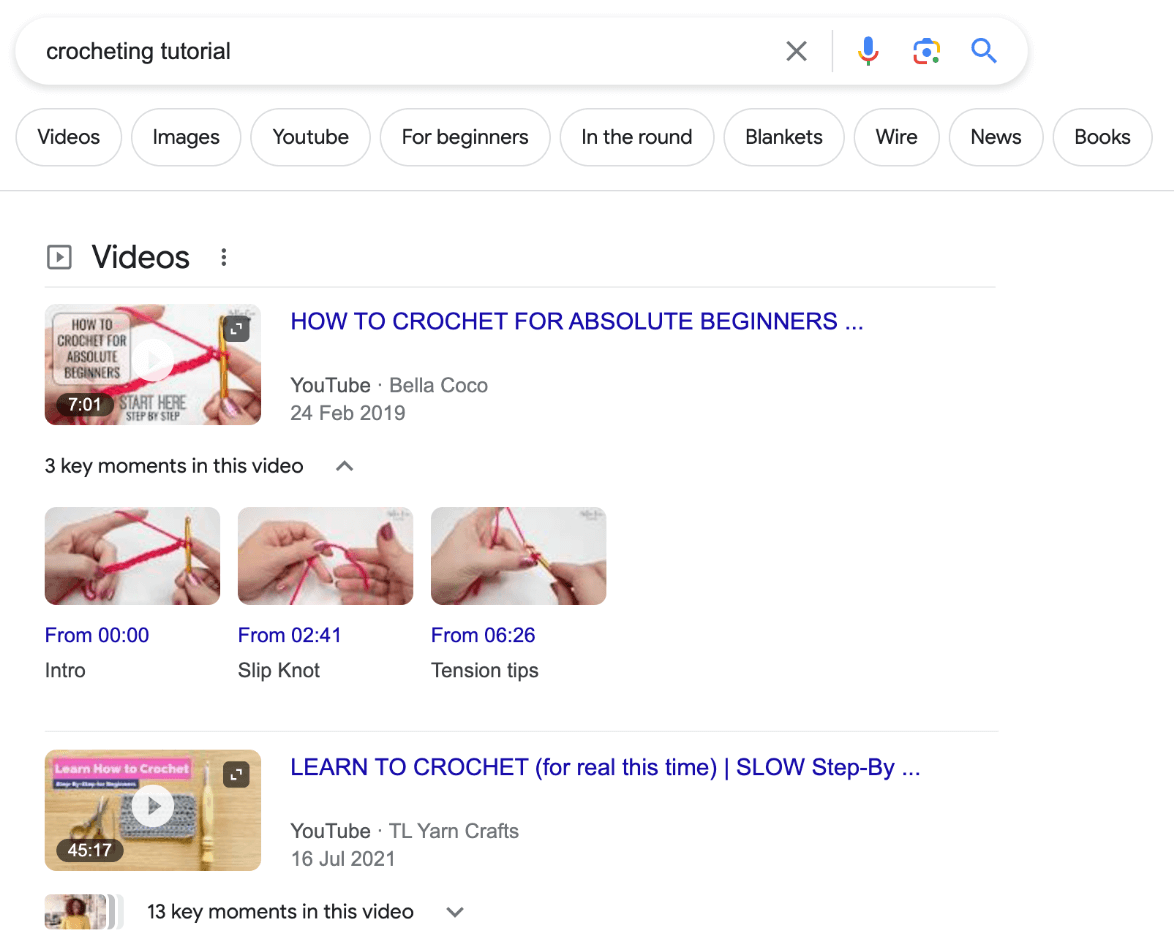 Google videos in the search engine result pages