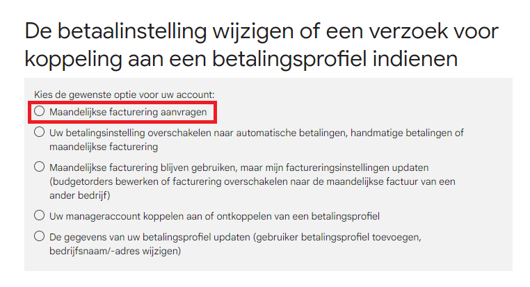 Wijzig de betalingsinstelling